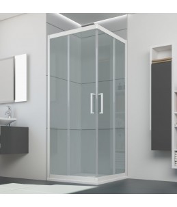 Box doccia Forte EVO con apertura scorrevole ad angolo con vetro in cristallo (6mm) e profilo in PVC bianco pastello
